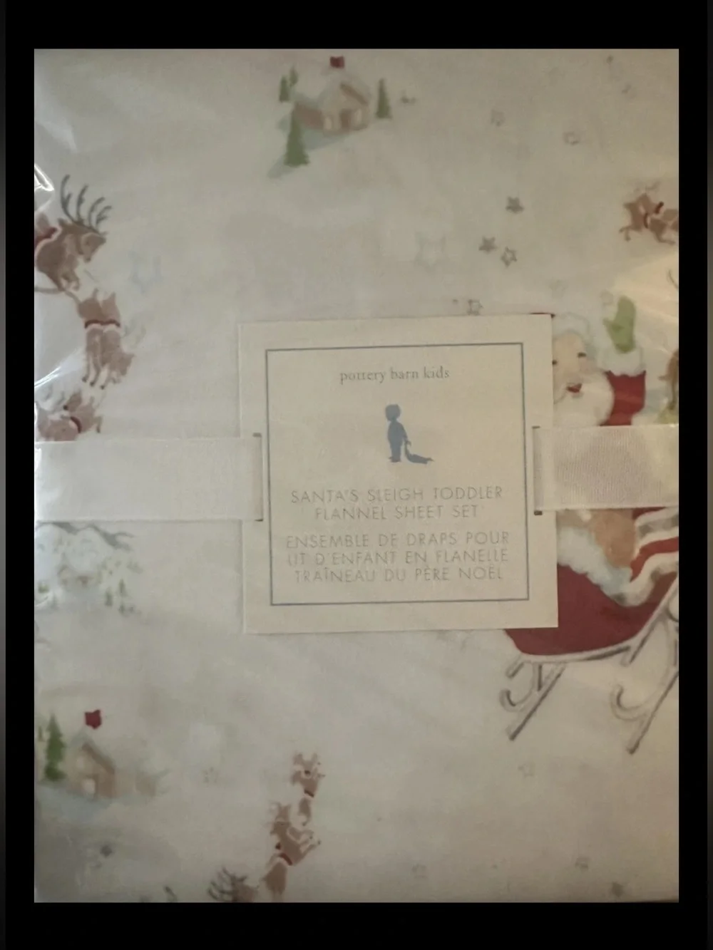 NWT Pottery Barn Kids Dear Santa Sleigh Rare Flannel Toddler or Crib Sheet Set